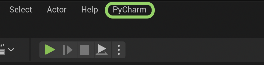 The PyCharm menu in the level editor toolbar